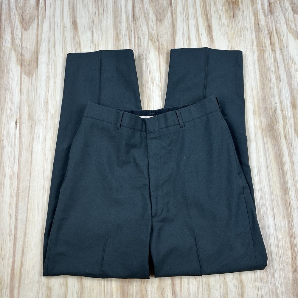 Vintage‎ AG-489 Trousers Pants Mens Green Poly Wool Dress Talon FITS 30x29